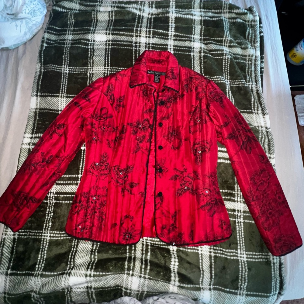 Anne Carson Red Embroidered Blazer